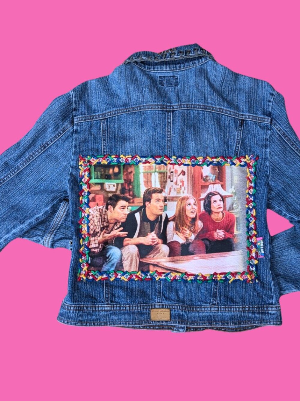 Friends Upcycled T-Shirt Denim Jacket Size M